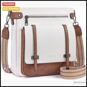 Vegan Leather Crossbody Bag Multi Pocket Satchel Adjustable Strap Travel Purse